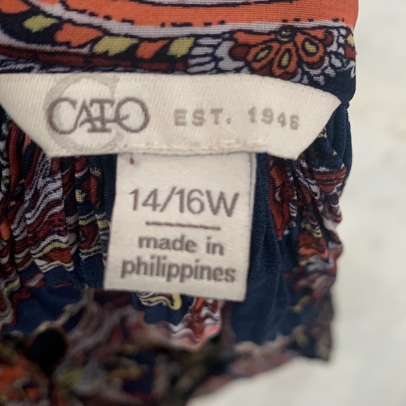 Cato Pleated Tie Front Paisley Woman’s‎ Navy Blue Blouse. Size(14-16) (70) - Picture 9 of 9